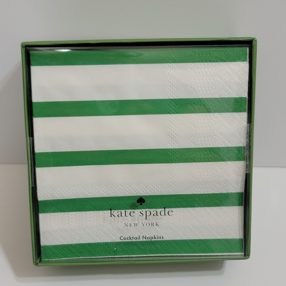 Kate Spade Cocktail Napkin Set OS Green New Breton Stripe 50ct New in Box